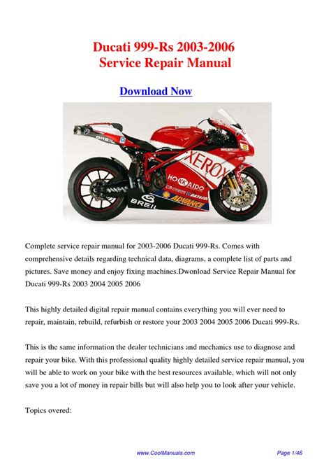 Ducati 999 999rs 2003 2006 repair service manual. - Manuale del forno a convezione electrolux.