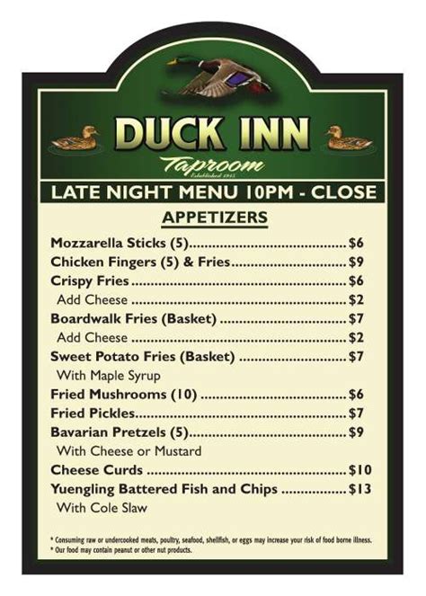 Duck inn taproom menu. Looking to host an event or special occasion? We offer different group party packages with a customizable menu! Head to our website (www.duckinntaproompa.com) to make your reservations or simply call... 
