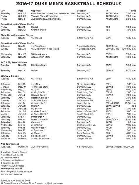 Duke ACC Schedule Set... DukeBlog