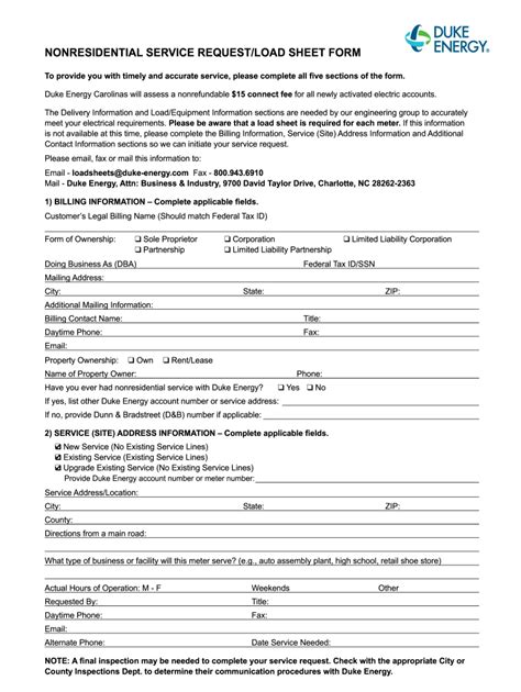 Duke Energy Load Sheet Form Fill Out and Sign Printable PDF Template