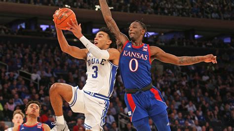 Duke and kansas. Duke and Kansas meet in the Elite Eight on Sunday with a trip to the Final Four in San Antonio on the line. Duke beat Syracuse in the Sweet 16, 69-65. The Blue Devils held on in that game, which ... 