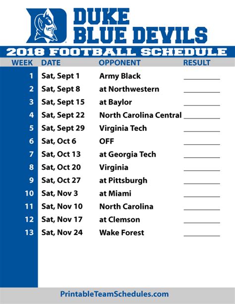 Duke football schedule 2024. GREENSBORO, N.C. (theACC.com) – The Atlantic Coast Conference announced Tuesday a new football scheduling model that will go into effect beginning with the 2023 season. The new model is based on a 3-5-5 structure whereby each team will play three primary opponents annually and face the other 10 league teams twice during the … 