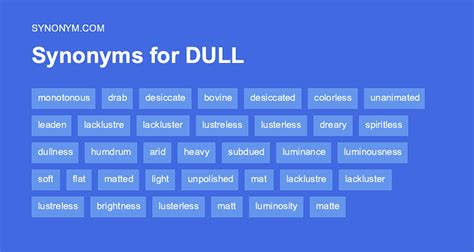 Dull synonyms. Synonyms for DULL: backward, simple, simple-minded, slow, slow-witted, soft, feeble-minded, half-witted, retarded; Antonyms for DULL: witty, quick, smart, sharp ... 