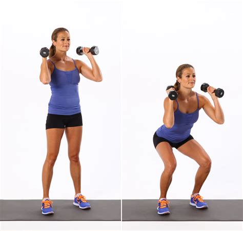 Dumbbell squats. A goblet squat brings the load to the front as a counterbalance. This is easier for the spine to handle and makes it easier to maintain correct posture. Extra core activation. Because the weight ... 