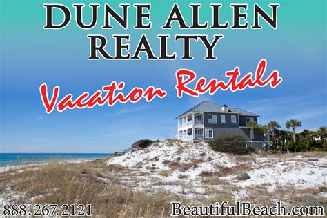 Dune allen realty. About Dune Allen Realty. Opening our doors in 1958, we proudly continue to offer the finest selection of South Walton Beach Rentals on the sugary white sands of the Gulf of Mexico. Our beach vacation getaways are located all along South Walton’s amazing Scenic Highway 30A. Recent Posts: » Journey’s End… Where Your Next 30A Adventure ... 