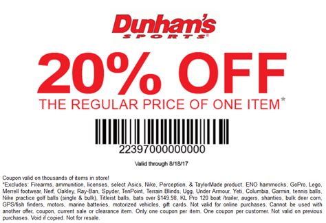 Dunhams 20 off coupon. 100% Success. share. GET DEAL. 294 Used Today. We have 54 dunhamssports.com Coupon Codes as of September 2023 Grab a free coupons and save money. The … 