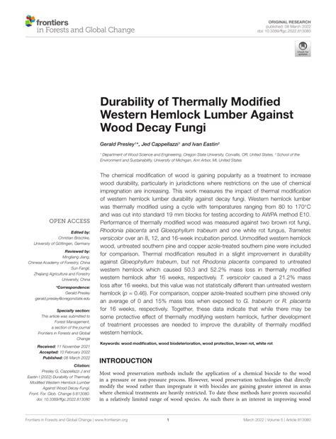 Durability of Thermally Modified Western Hemlock Lumber Against Wood …