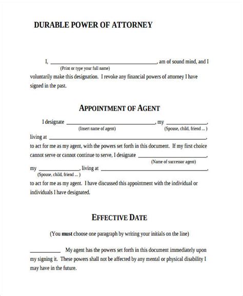 Durable Power Of Attorney Form Free Printable
