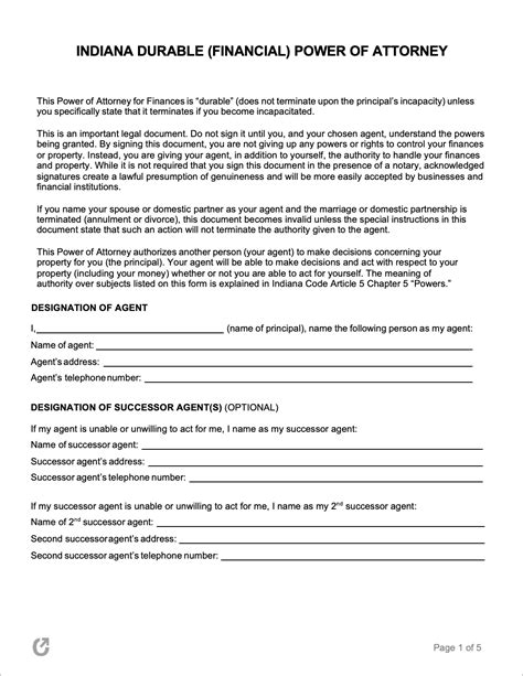 Durable Power Of Attorney Indiana Form Fill Out and Sign Printable