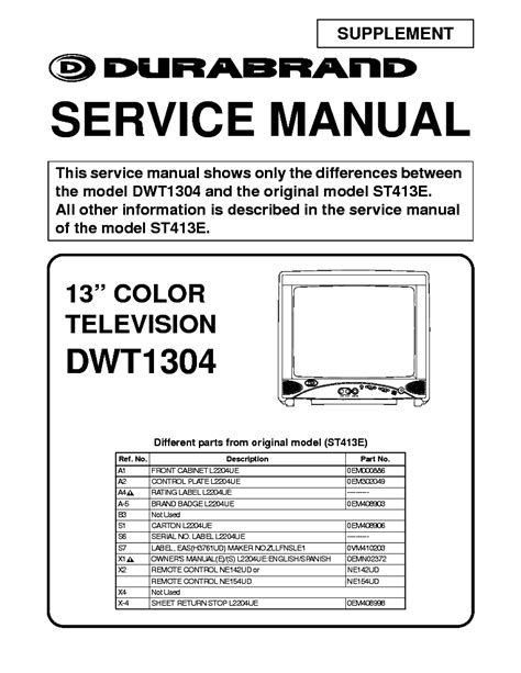 Durabrand dwt1304 color television supplement repair manual. - Millers collectibles price guide 1996 97 serial.