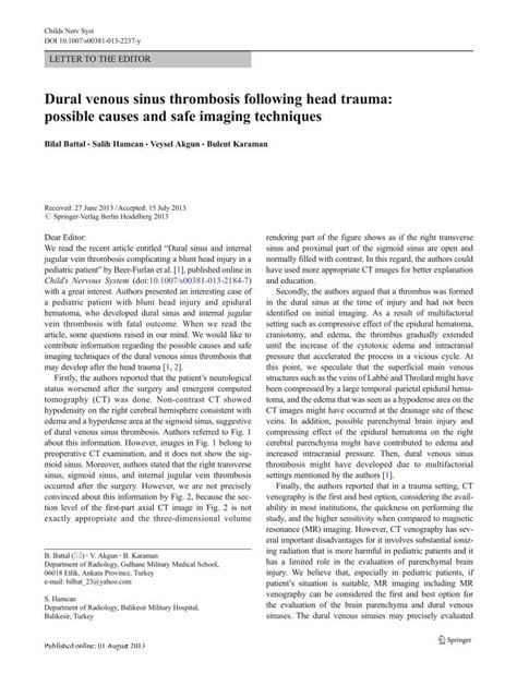 Dural venous sinus thrombosis following head trauma: possible …