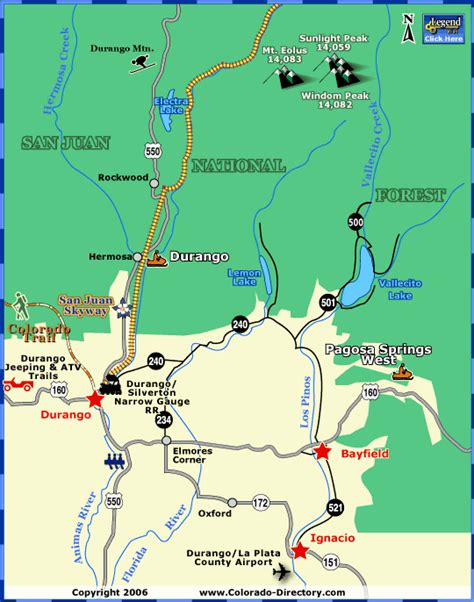 Durango Local Area Map Colorado Vacation Directory