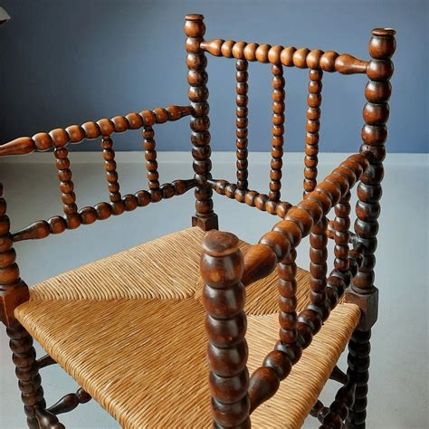 Dutch Bobbin Chair with Rush Seat, 1930s for sale at Pamono