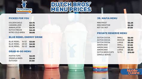 Dutch bros price. Feb 19, 2022 · The prices charged by Dutch Bros are reasonable. For example, for a large drink, you will have to pay around $4.15 , for a medium one around $3.75 , and for a small one around $3.15 . Dutch Bros’ is the perfect place if you need a cup of good coffee or if you just need to cheer up. 