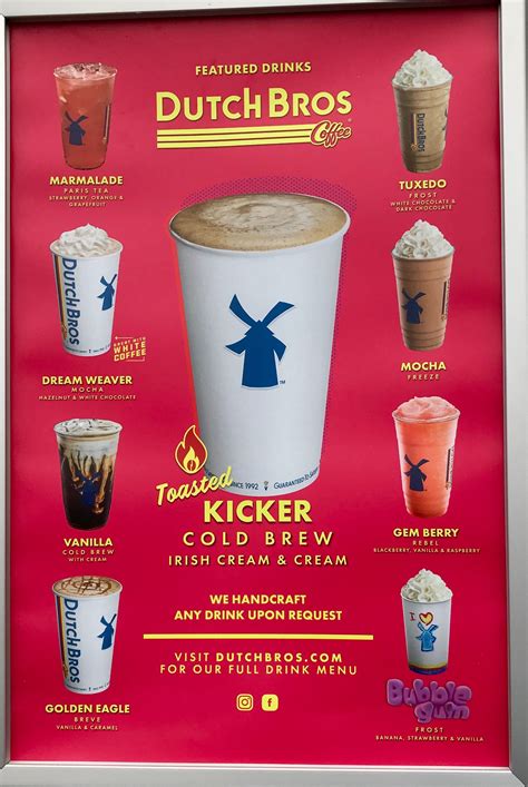 Dutch bros sugar free drinks. Nov 10, 2023 · Move over, Starbucks Pumpkin Spice Latte — there are new cold-weather drinks from a competing coffee chain. The Dutch Bros 2023 holiday drink lineup features three new beverages collectively known as the Holiday Trio: the Hazelnut Truffle Mocha, Snow Cap Freeze, and Merry Mischief Rebel. They're all loaded with sweet flavor, which … 