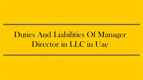 Duties And Liabilities Of Manager/Director in LLC in UAE