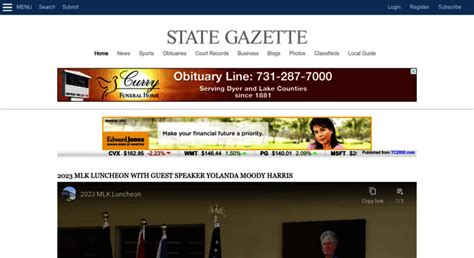 Submit an obituary in State Gazette in Dyersburg, TN, and on Legacy.com starting at $50.00. Create a lasting tribute with a Guestbook to share stories and memories.. 
