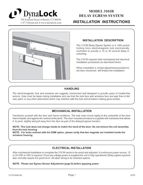 DynaLock 3101B-ETR Series Installation Instructions