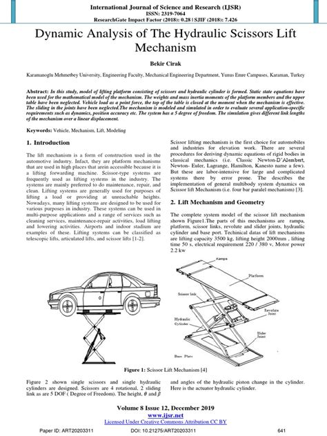 Dynamic Analysis of The Hydraulic Scissors Lift Mechanism