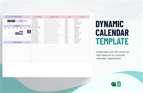Dynamic Calendar Template in Excel, Google Sheets Download