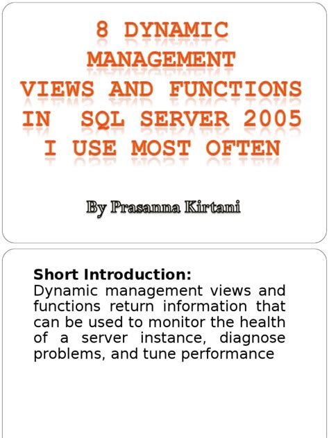 Dynamic Management Views and Functions Database Journal