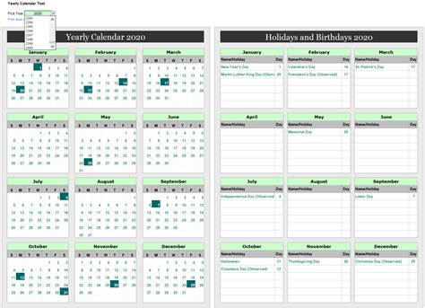 Dynamic Yearly Calendar for Excel Excel Effects