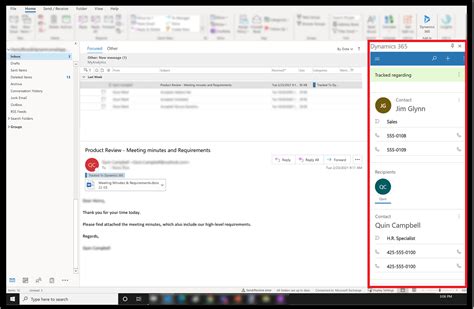 Dynamics 365 app for outlook.  You can view information about an email ...