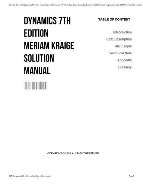 Dynamics 3rd edition meriam kraige solution manual. - Icu drip infusion chart pocket guide.
