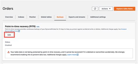 Dynamodb pitr restore to same table.  After you restore the table, it can take up t...