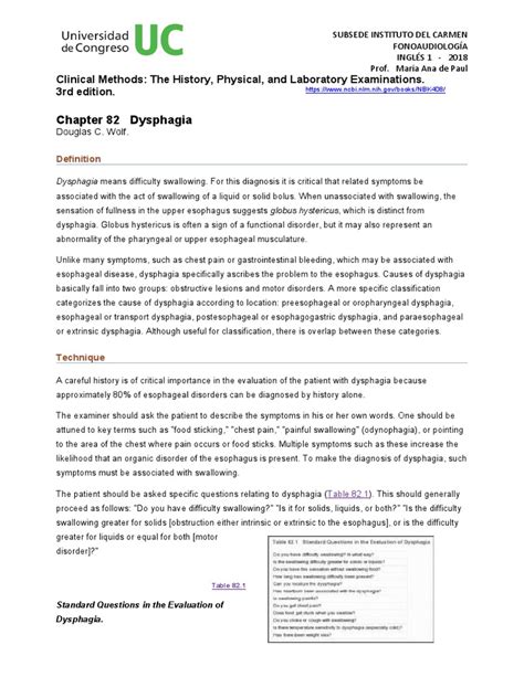 Dysphagia Clinical Presentation: History, Physical Examination