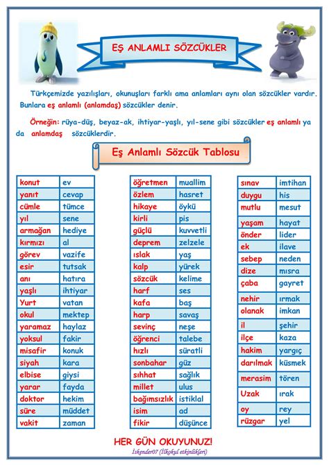 Eş anlamlı kelimelerin anlamları, ilkokul öğrencileri .
