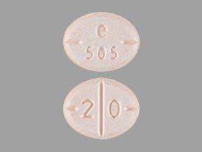 20 mg. Imprint. e 505 2 0. Color. Peach. Shape. Oval. View details. e 502 1 0. Amphetamine and Dextroamphetamine. Strength. 10 mg. Imprint.. 
