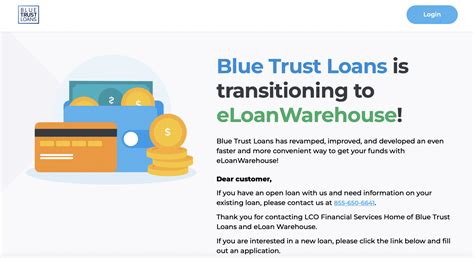 E loan warehouse. Kindly note that Eloan is not currently offering new personal loans at this time, but we will continue to serve existing customers with the same commitment and care. If you are a current Eloan customer, our Call Center continues to be open from Monday to Saturday, 7:30am to 6:00pm CT. You may also directly login to your account at my.eloan.com. 