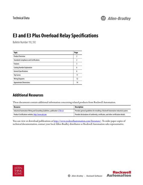 E3 and E3 Plus Overload Relay Specifications