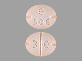 Pill with imprint e 506 3 0 is Peach, Oval and has been identified as Amphetamine and Dextroamphetamine 30 mg. It is supplied by Lannett Company, Inc. Amphetamine/dextroamphetamine is used in the treatment of ADHD; Narcolepsy and belongs to the drug class CNS stimulants . Risk cannot be ruled out during pregnancy.. 
