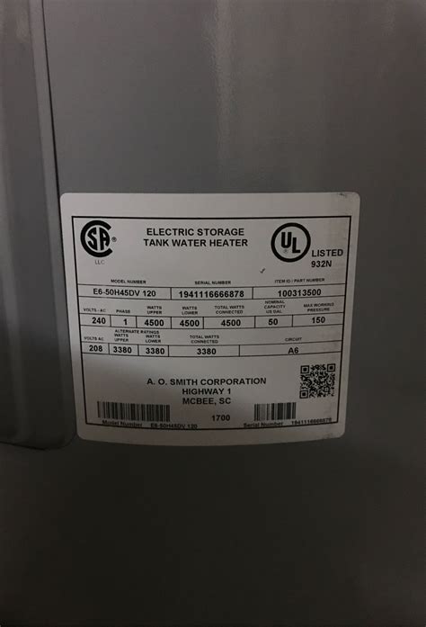E6-50h45dv. A.O. Smith Signature 100 50-Gallons Tall 6-year Warranty 4500-Watt Double Element Electric Water Heater | E6-50H45DV Lowe's. $530.46. A.O. Smith Signature 100 30-Gallons Tall 6-year Warranty 4500-Watt Double Element Electric Water Heater | E6-30H45D TTP Lowe's. View all. Related deals. 
