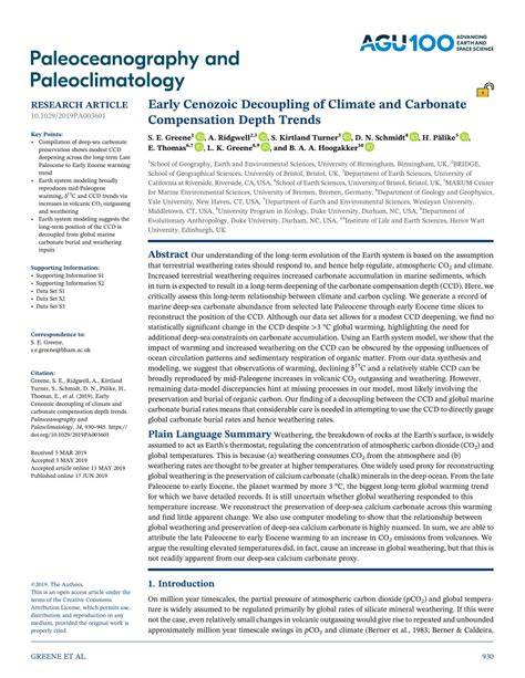 Early Cenozoic Decoupling of Climate and Carbonate … - raincitystudios.com