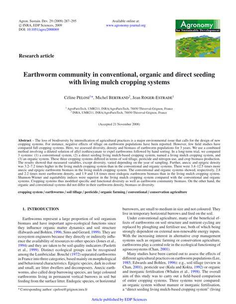 Earthworm community in conventional, organic and direct seeding with ... - raincitystudios.com