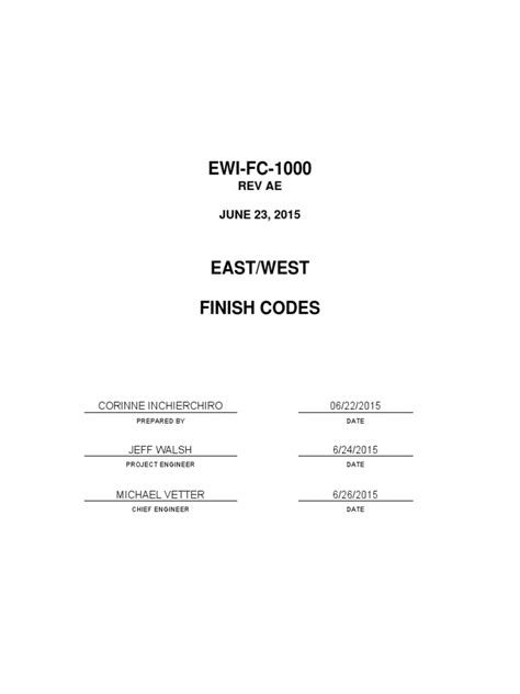 EAST/WEST FINISH CODES