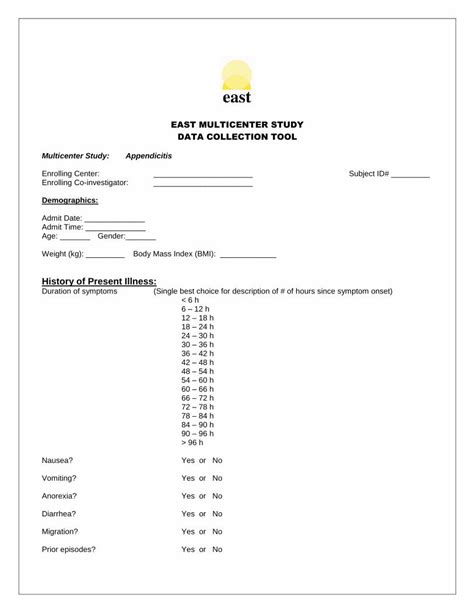 EAST MULTICENTER STUDY DATA COLLECTION TOOL