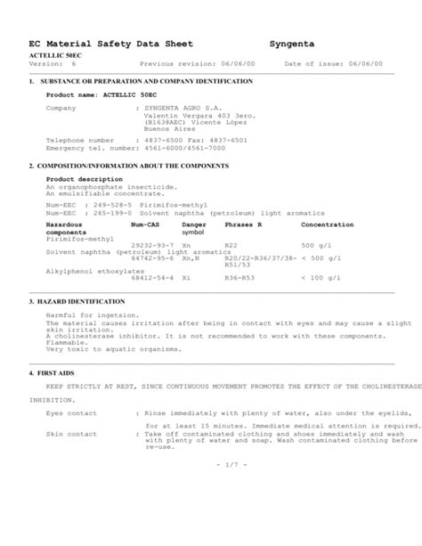 EC MATERIAL SAFETY DATA SHEET