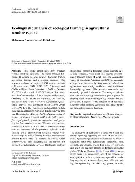 Ecolinguistic analysis of ecological framing in agricultural weather ... - raincitystudios.com