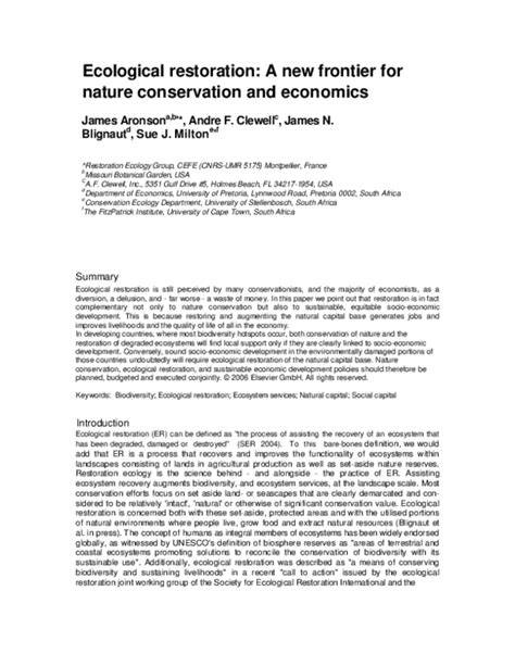 Ecological restoration: A new frontier for nature conservation and ... - raincitystudios.com