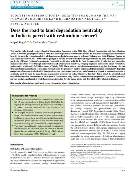 Ecological restoration of degraded ecosystems in India: Science and ... - raincitystudios.com