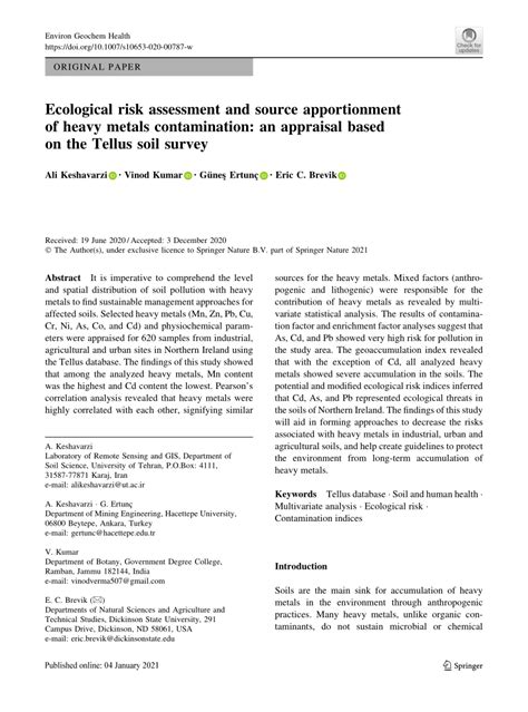 Ecological risk assessment and source apportionment of heavy metals ... - wintechmobiles.com