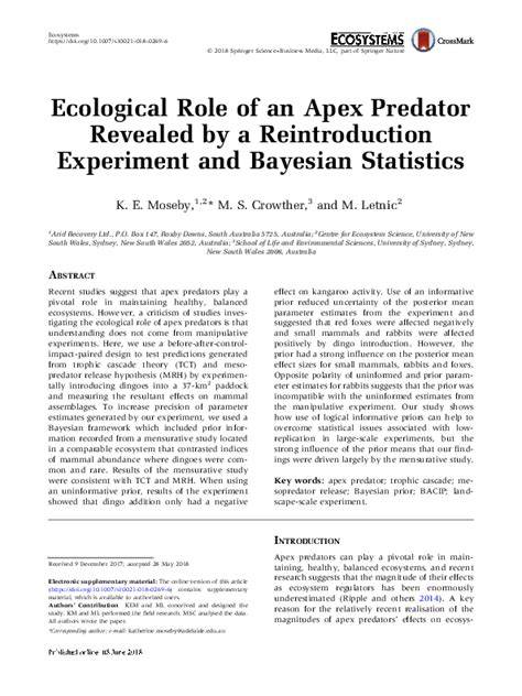 Ecological Role of an Apex Predator Revealed by a Reintroduction ... - raincitystudios.com