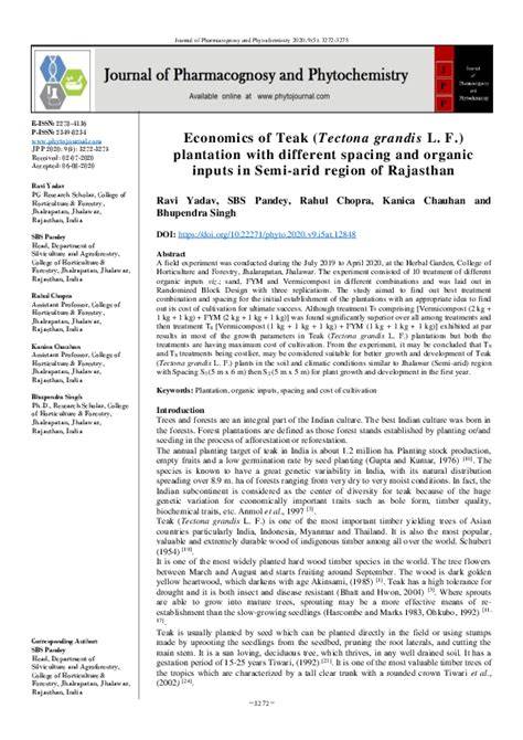 Economics of Teak (Tectona grandis L. F.) plantation with different ... - raincitystudios.com