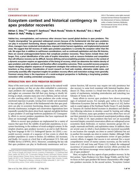 Ecosystem context and historical contingency in apex predator ... - AAAS - raincitystudios.com