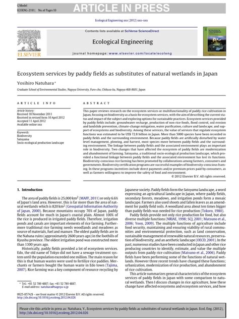 Ecosystem services by paddy fields as substitutes of natural wetlands ... - wintechmobiles.com