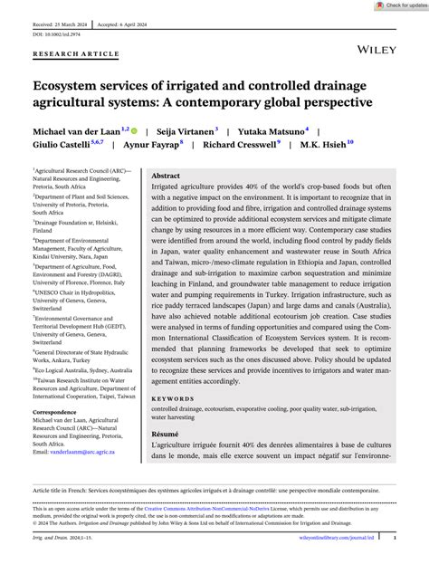 Ecosystem services of irrigated and controlled drainage agricultural ... - wintechmobiles.com